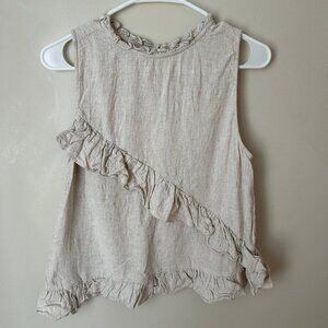 Hyfve Beige Ivory Oatmeal Linen Blend Ruffle Sleeveless Babydoll Top Size Medium